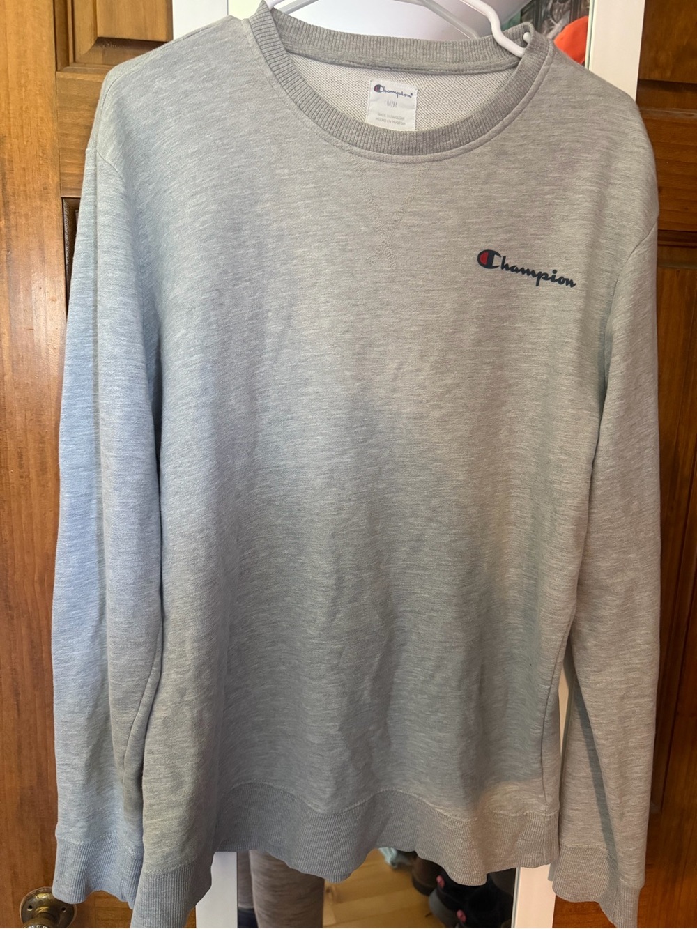 Champion Light Gray Crewneck with Embroidered Script Logo
